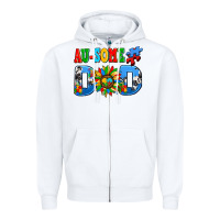White ausome autism dad Zipper Hoodie - AdoDesignShop