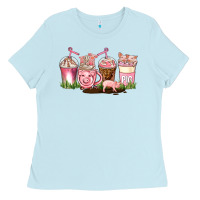 Baby Blue pig coffee cups Ladies Tee - AdoDesignShop