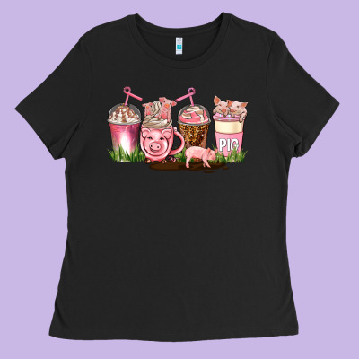 Pig Coffee Cups Ladies Tee Designed By Adodesignshop