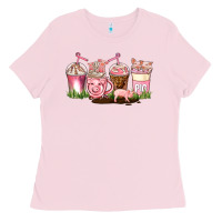 Bubblegum Pink pig coffee cups Ladies Tee - AdoDesignShop