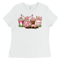 White pig coffee cups Ladies Tee - AdoDesignShop