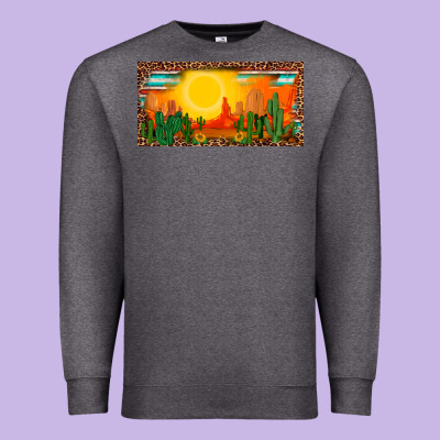 Western  Sunset Cactus Leopard Serape   License Plate Template Premium Sweatshirt Designed By Barkaloodesign