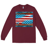 Burgundy Leopard glitter American flag tumbler Long Sleeve Tee - Neo Western