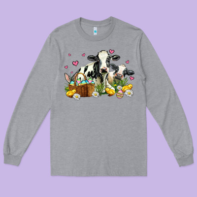 Easter Cows With Chicks Long Sleeve Tee Designed By Adodesignshop