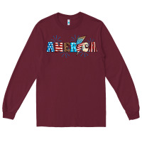 Burgundy Lightning bolt with America Long Sleeve Tee - Neo Western