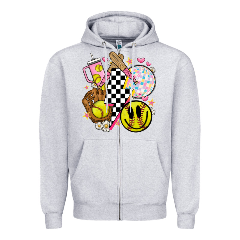 Retro Softball Zipper Hoodie by JahusDesignShop | Teevron
