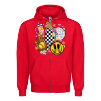 Red retro softball Zipper Hoodie - JahusDesignShop