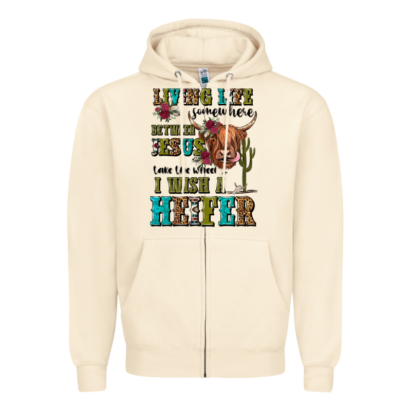 Living Life Somewhere Between Jesus Take The Wheel Zipper Hoodie by JahusDesignShop | Teevron