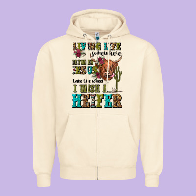 Living Life Somewhere Between Jesus Take The Wheel Zipper Hoodie Designed By Jahusdesignshop