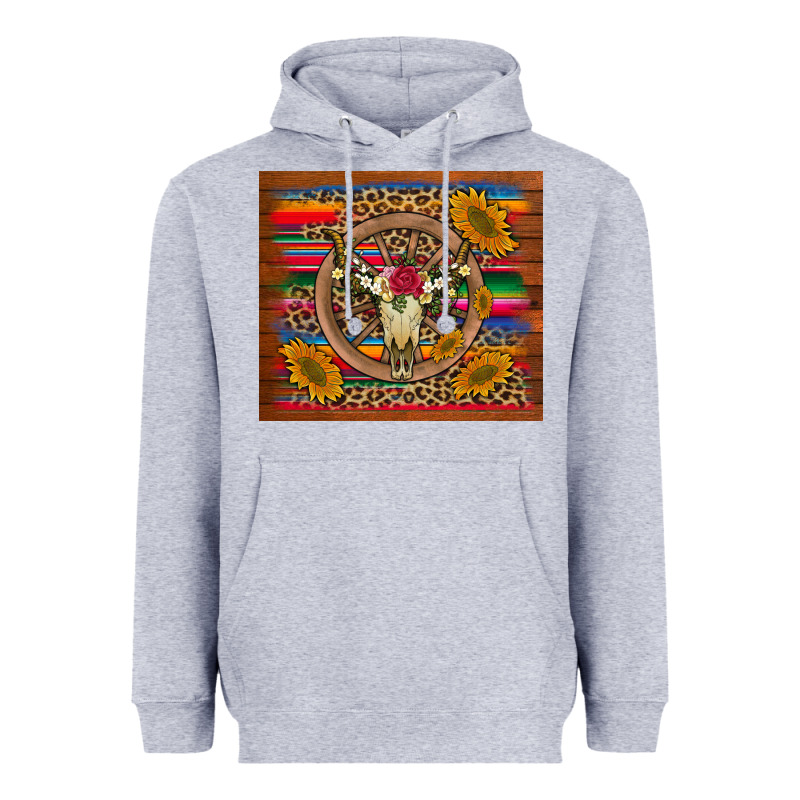 Serape Sunflowers Bull Skull Background Heavyweight Hoodie by Artiststas | Teevron