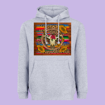 Serape Sunflowers Bull Skull Background Heavyweight Hoodie Designed By Artiststas