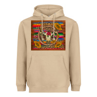 Mushroom serape sunflowers bull skull background Heavyweight Hoodie - Artiststas