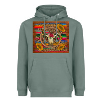Sage serape sunflowers bull skull background Heavyweight Hoodie - Artiststas