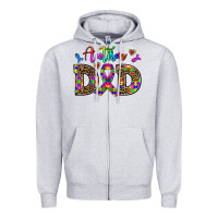 Heather Grey rainbow colors autism dad Zipper Hoodie - AdoDesignShop