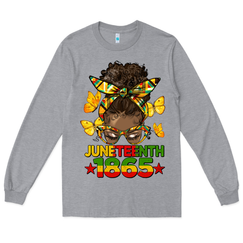 Juneteenth 1865 Afro Bun Long Sleeve Tee by HRA Design Shop | Teevron