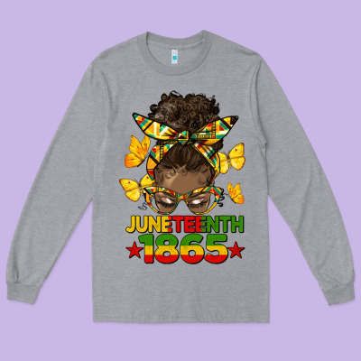 Juneteenth 1865 Afro Bun Long Sleeve Tee Designed By Hra Design Shop