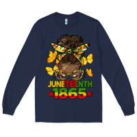 Navy juneteenth 1865 afro bun Long Sleeve Tee - HRA Design Shop
