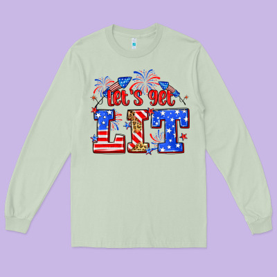 Let's Get Lit 4th Of July Long Sleeve Tee Designed By Neo Western