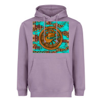 Lavender cowboy hat turquoise aztec background old wheel Heavyweight Hoodie - Artiststas
