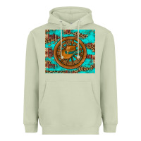 Matcha cowboy hat turquoise aztec background old wheel Heavyweight Hoodie - Artiststas