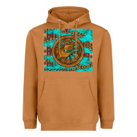 Meerkat cowboy hat turquoise aztec background old wheel Heavyweight Hoodie - Artiststas