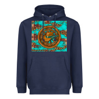 Navy cowboy hat turquoise aztec background old wheel Heavyweight Hoodie - Artiststas