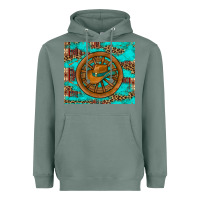Sage cowboy hat turquoise aztec background old wheel Heavyweight Hoodie - Artiststas