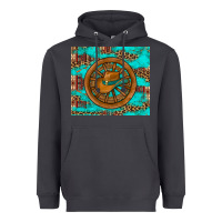 Smoke cowboy hat turquoise aztec background old wheel Heavyweight Hoodie - Artiststas