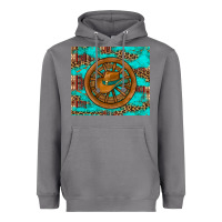 Storm cowboy hat turquoise aztec background old wheel Heavyweight Hoodie - Artiststas