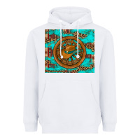 White cowboy hat turquoise aztec background old wheel Heavyweight Hoodie - Artiststas