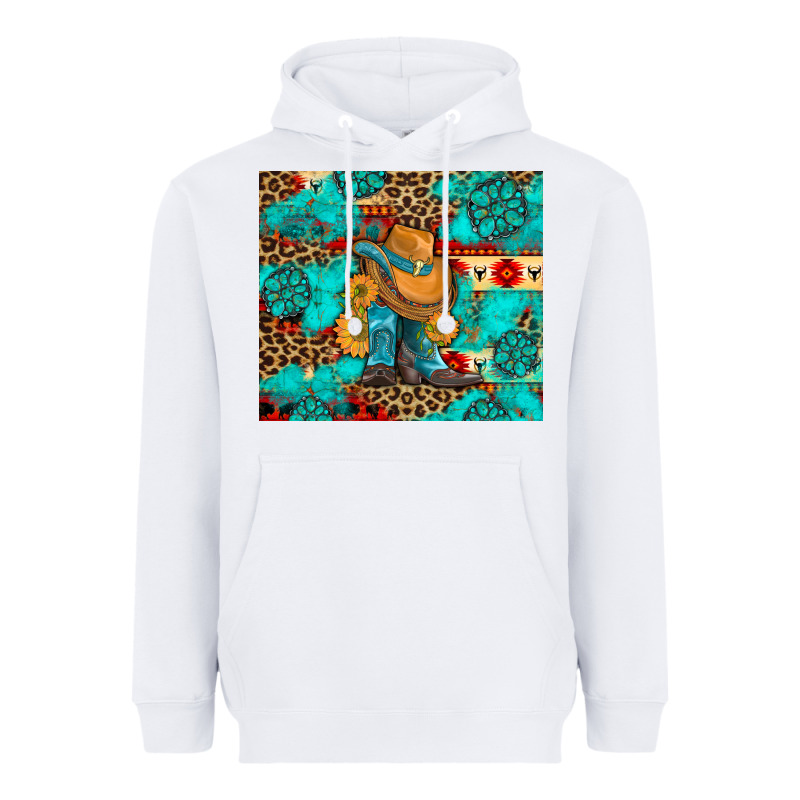 Cowboy Boots With Turquoise And Aztec Heavyweight Hoodie by Artiststas | Teevron