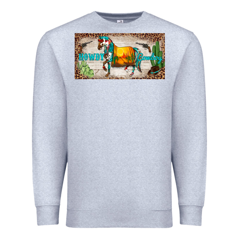 Western Howdy Cowboy Horse Sunset Weapon Cactus Leopard  License Plate Premium Sweatshirt by BarkalooDesign | Teevron