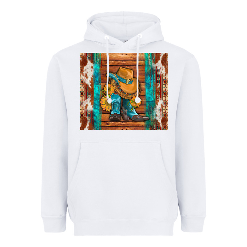 Cowboy Boots Turquoise Aztec Cowhide Heavyweight Hoodie by Artiststas | Teevron