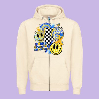 Retro Down Syndrome Awareness Zipper Hoodie Designed By Jahusdesignshop