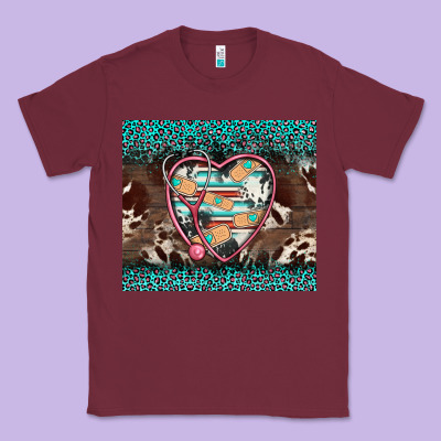 Western Nurse Stethoscope Turquoise Leopardes Classic Tee Designed By Barkaloodesign