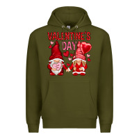 Army Green valentines day with gnomies Premium Hoodie - NancyCooperArtShop