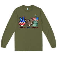 Army Green Peace love america 4th of july Long Sleeve Tee - CowGirlArtShop