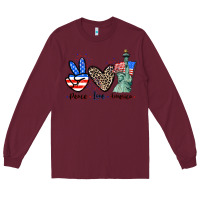 Burgundy Peace love america 4th of july Long Sleeve Tee - CowGirlArtShop