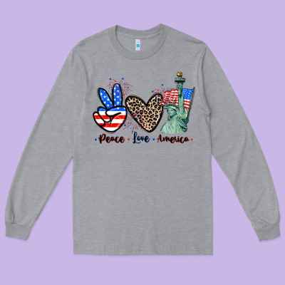 Peace Love America 4th Of July Long Sleeve Tee Designed By Cowgirlartshop