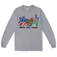 Heather Grey Peace love america 4th of july Long Sleeve Tee - CowGirlArtShop