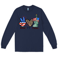 Navy Peace love america 4th of july Long Sleeve Tee - CowGirlArtShop