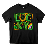 Black lucky horseshoe st patricks day leopard frame Heavy Core Tee - LillyAllenDesigns