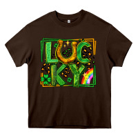 Chocolate Brown lucky horseshoe st patricks day leopard frame Heavy Core Tee - LillyAllenDesigns