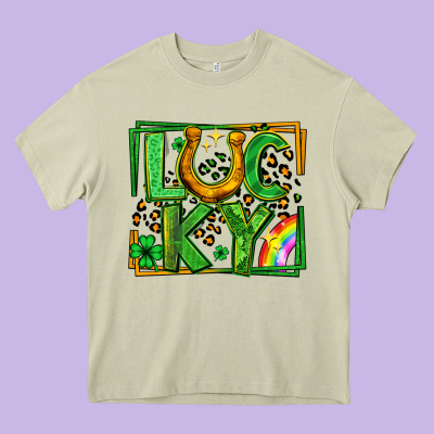 Lucky Horseshoe St Patricks Day Leopard Frame Heavy Core Tee Designed By Lillyallendesigns