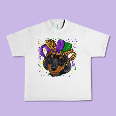 Urban Heavy Tee mardi gras hat dachshund puppy