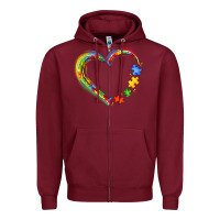 Burgundy autism heart Zipper Hoodie - JahusDesignShop