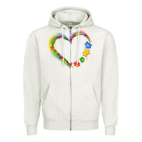 Oatmeal Heather autism heart Zipper Hoodie - JahusDesignShop