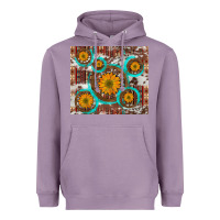 Lavender sunflowers and western old wheel aztec cowhide background Heavyweight Hoodie - Artiststas