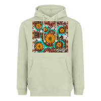 Sunflowers And Western Old Wheel Aztec Cowhide Background Heavyweight Hoodie | Teevron