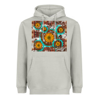 Moon Dust sunflowers and western old wheel aztec cowhide background Heavyweight Hoodie - Artiststas